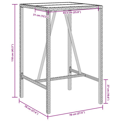 Tavolo da Bar da Esterno Grigio 70x70x110 cm in Polyrattan