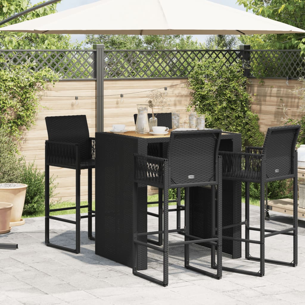 Tavolo Giardino Piano Legno Acacia Nero 105x80x110cm Polyrattan