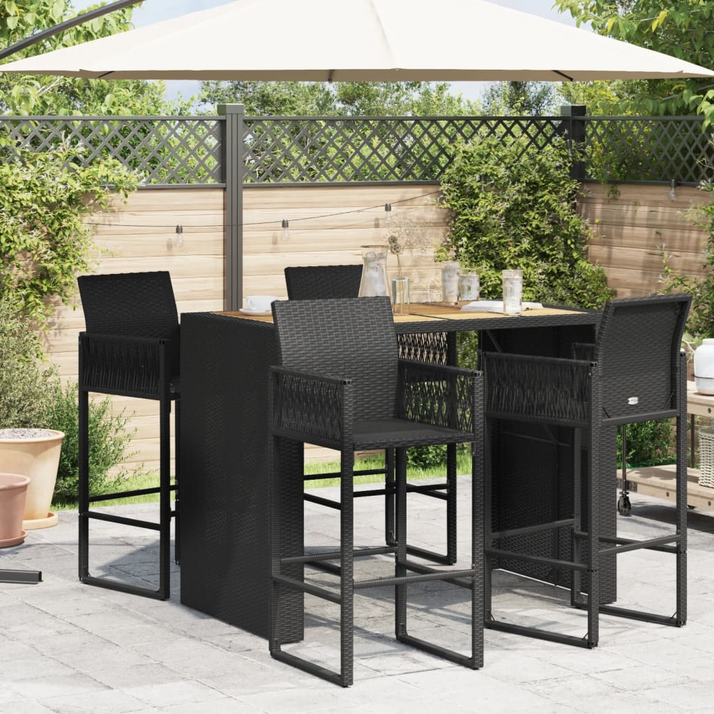 Tavolo Bar da Giardino Piano in Acacia 145x80x110 cm Polyrattan