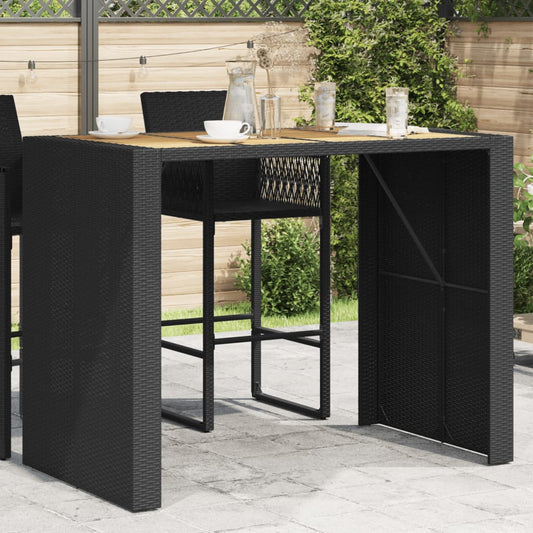 Tavolo Giardino Piano Legno Acacia Nero 145x80x110cm Polyrattan