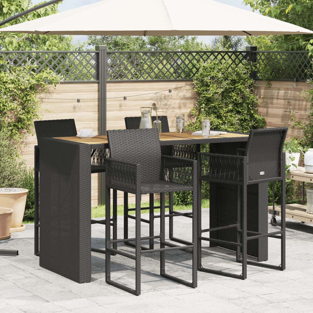 Tavolo Bar da Giardino Piano in Acacia 185x80x110 cm Polyrattan