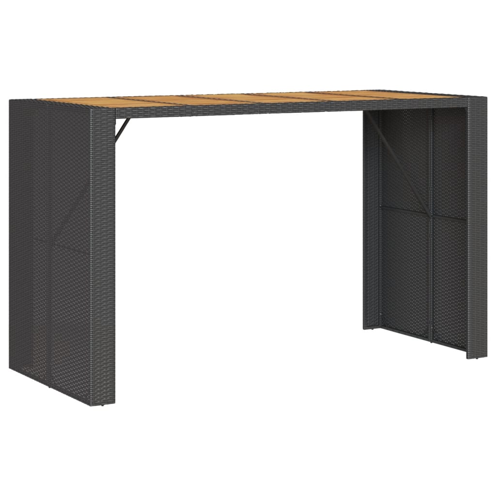 Tavolo Giardino Piano Legno Acacia Nero 185x80x110cm Polyrattan