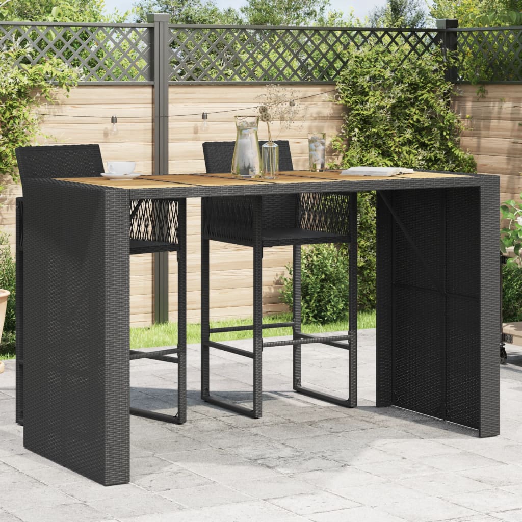 Tavolo Bar da Giardino Piano in Acacia 185x80x110 cm Polyrattan