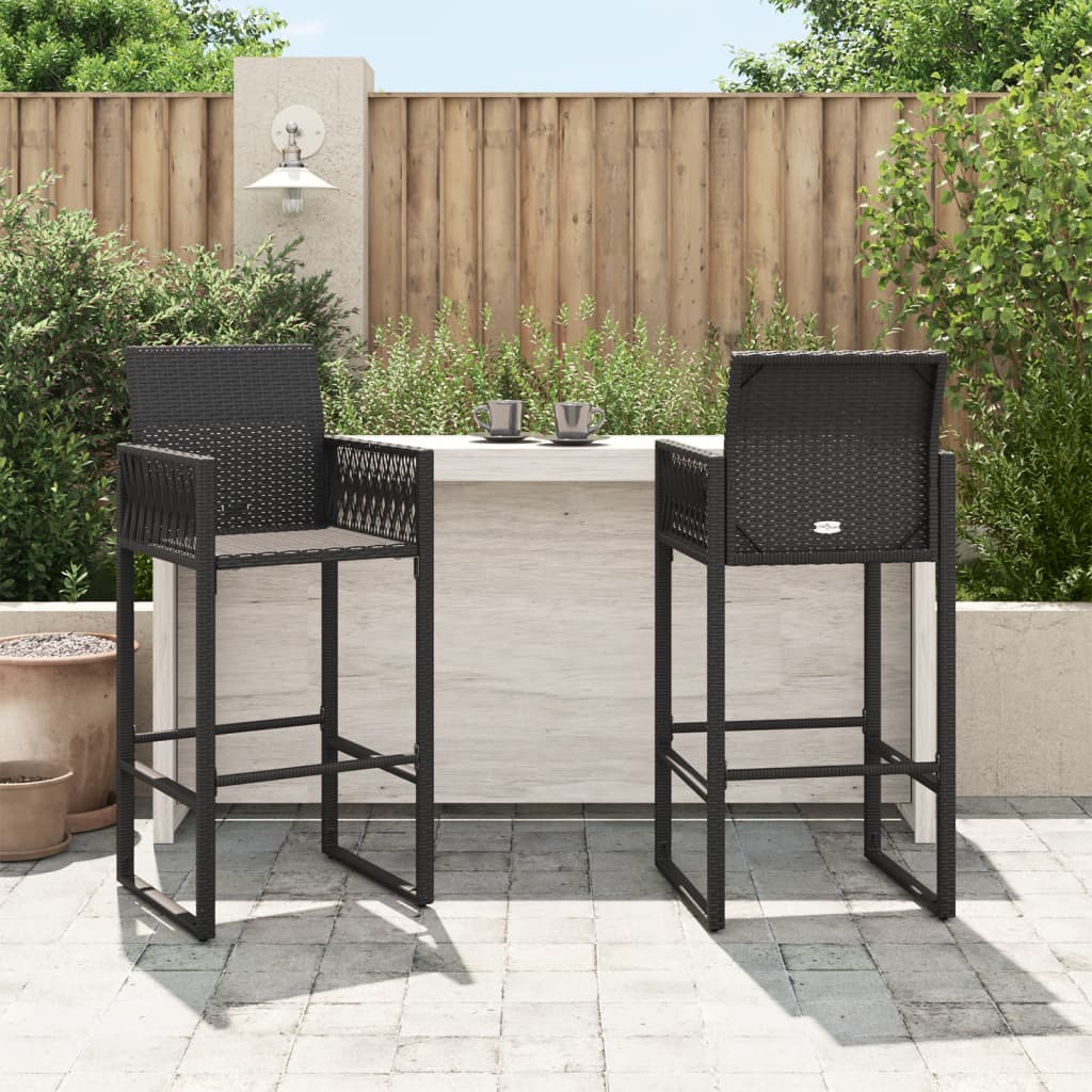 Garden Bar Stools 2 pcs in Black Polyrattan