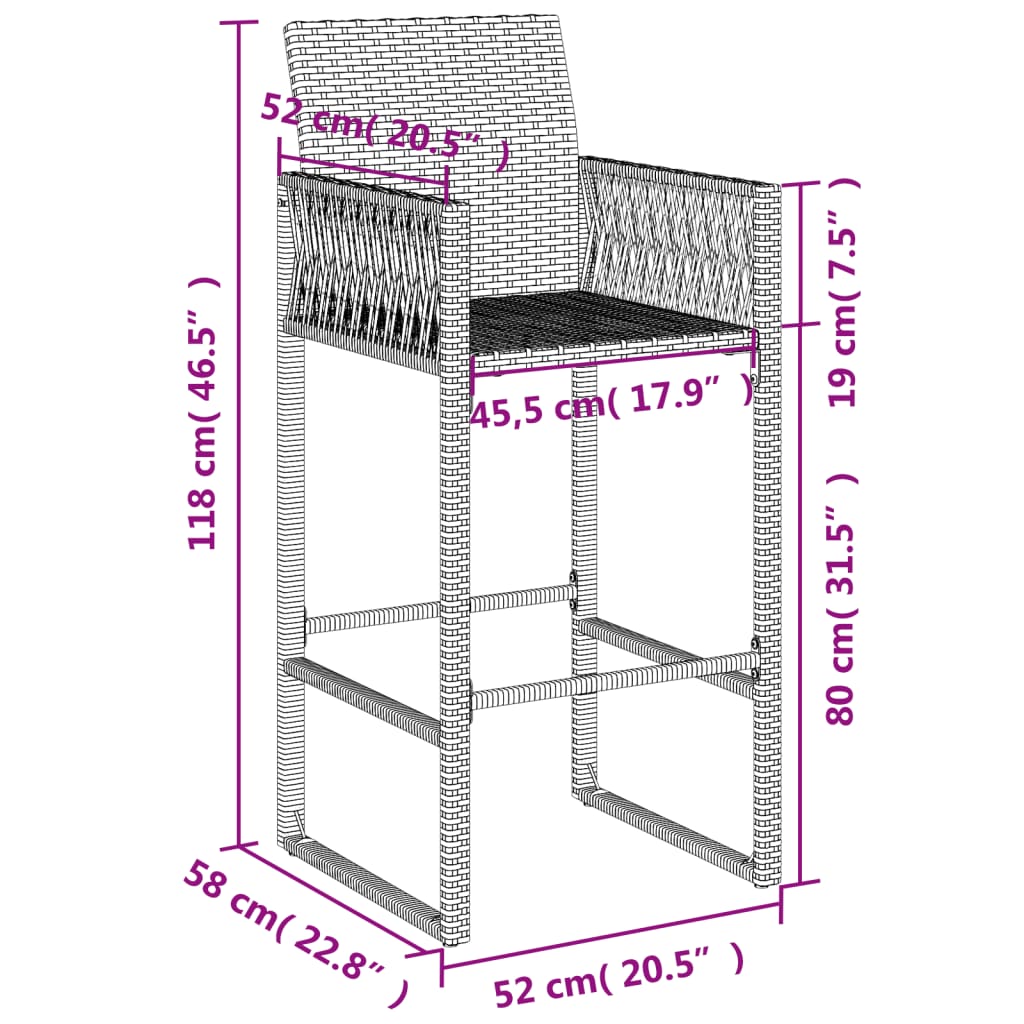 Garden Bar Stools 2 pcs in Gray Polyrattan