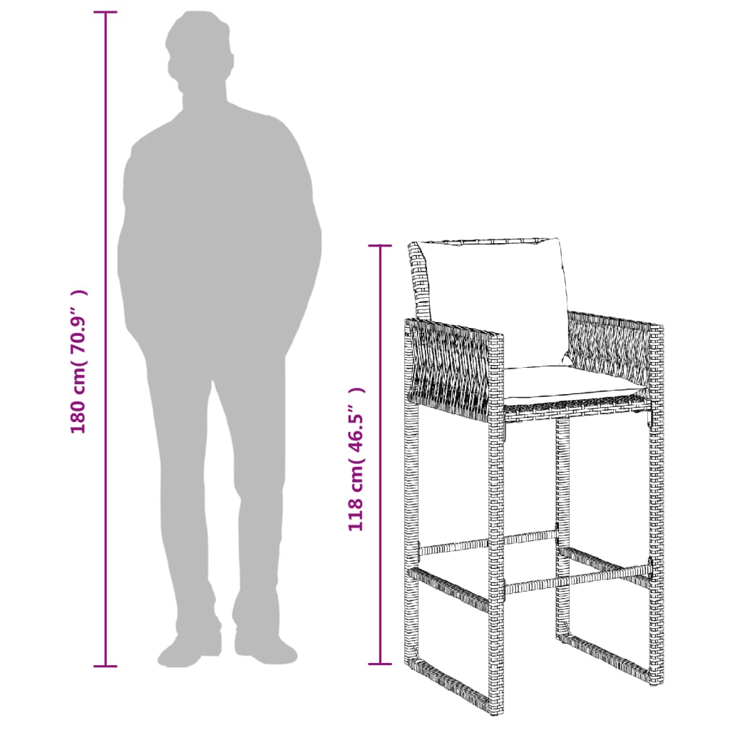 Sgabelli da Bar con Cuscini 2 pz Marroni in Polyrattan