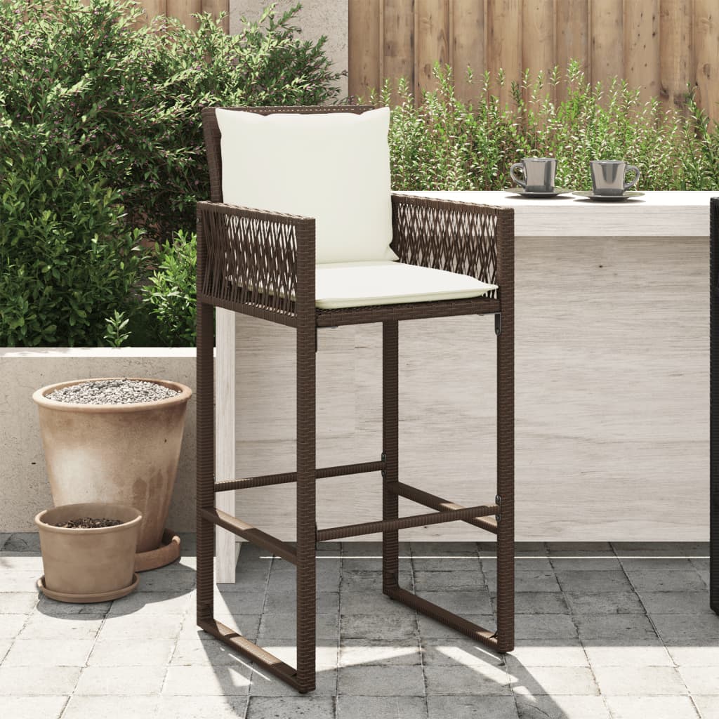 Sgabelli da Bar con Cuscini 2 pz Marroni in Polyrattan - homemem39