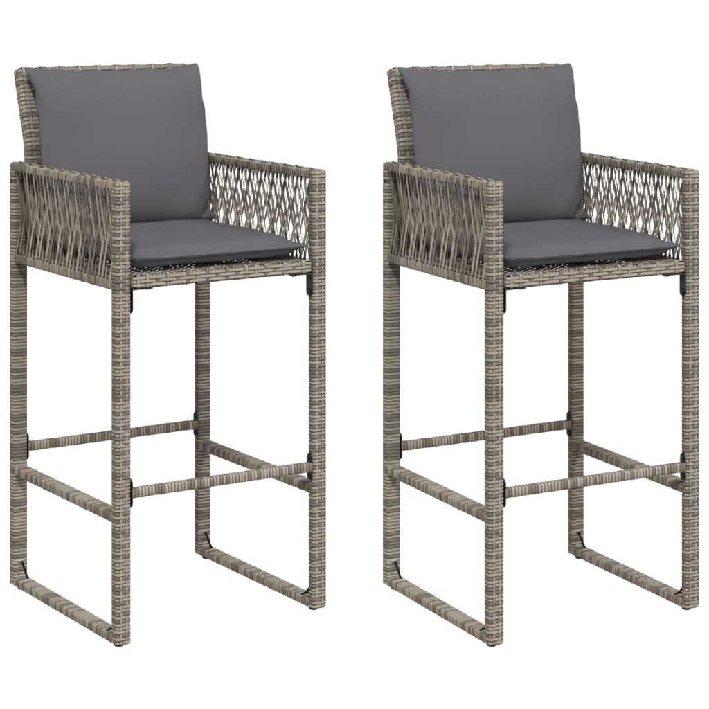 Sgabelli da Bar con Cuscini 2 pz Grigi in Polyrattan - homemem39