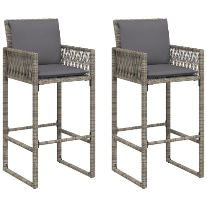 Sgabelli da Bar con Cuscini 2 pz Grigi in Polyrattan - homemem39