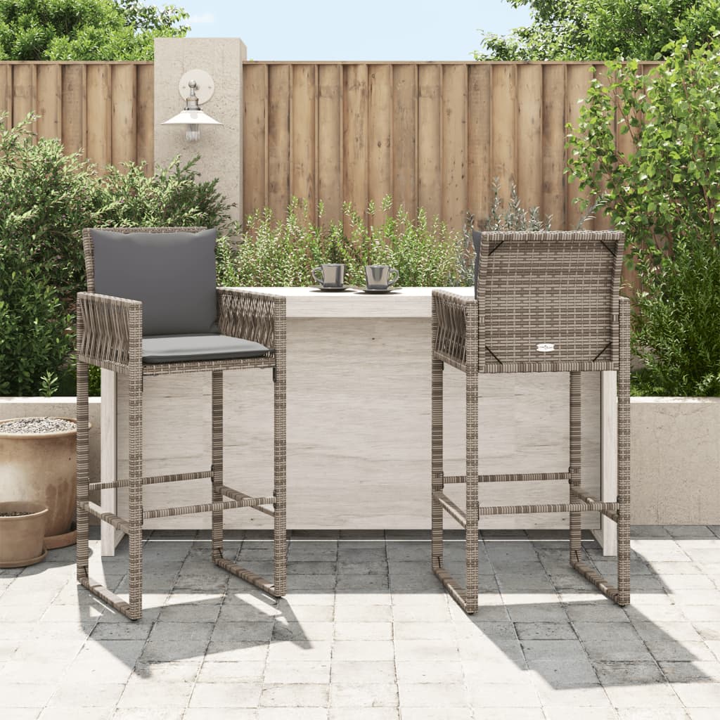 Sgabelli da Bar con Cuscini 2 pz Grigi in Polyrattan - homemem39