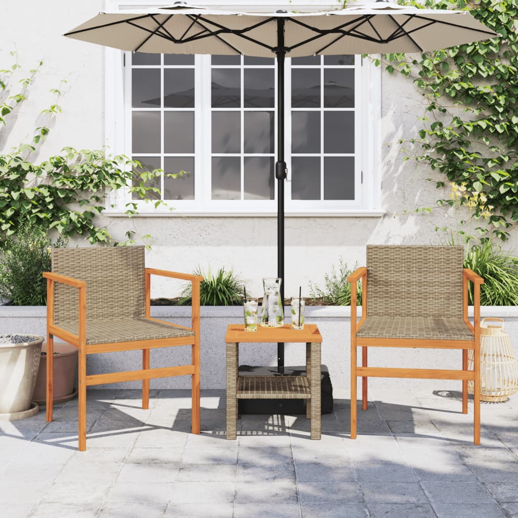 Sedie da Giardino 2 pz Beige in Polyrattan e Legno Massello