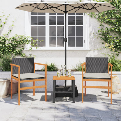 Sedie Giardino con Cuscini 2pz Nere Polyrattan e Legno Massello - homemem39