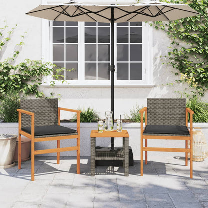 Sedie Giardino con Cuscini 2pz Grigie Polyrattan Legno Massello - homemem39