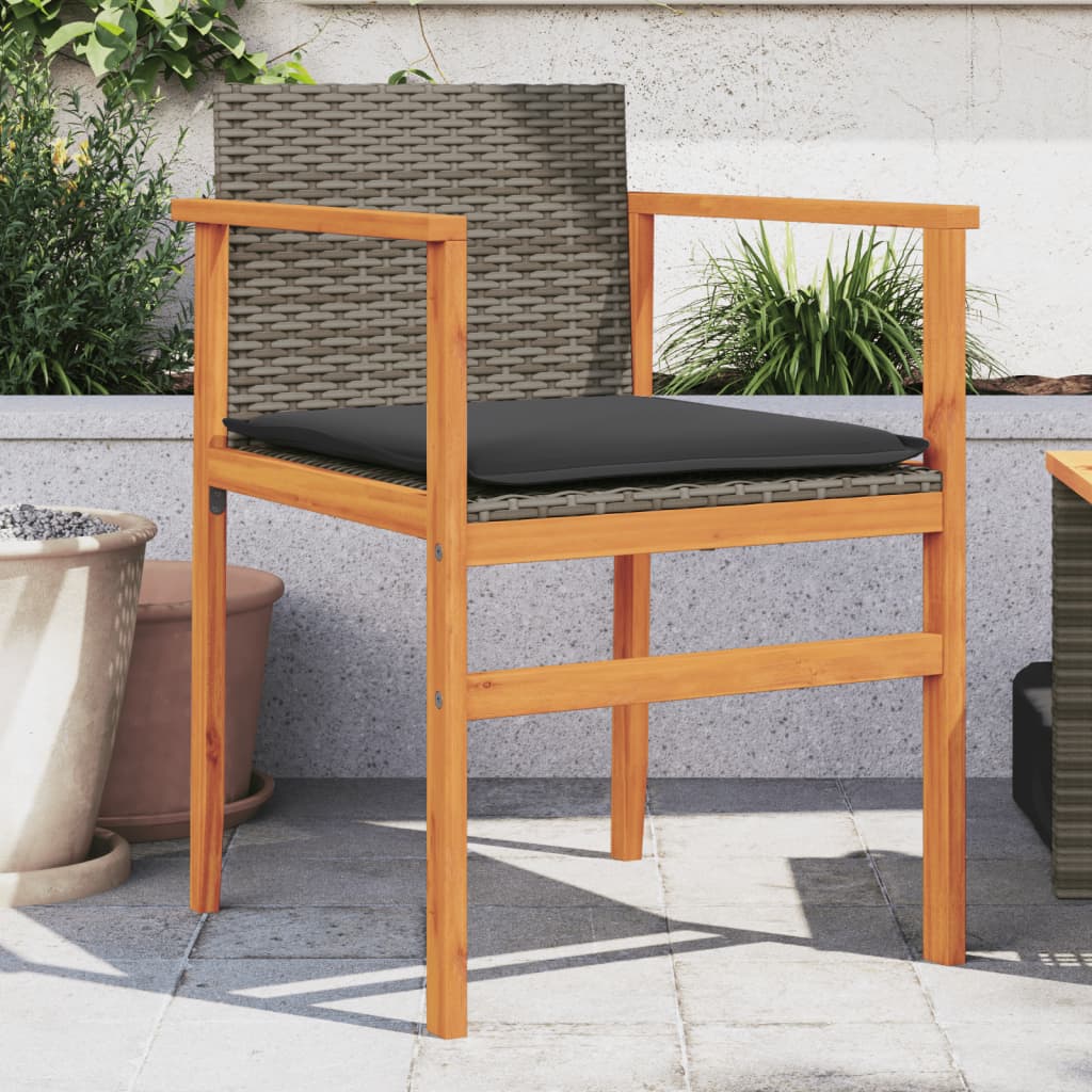 Sedie Giardino con Cuscini 2pz Grigie Polyrattan Legno Massello - homemem39