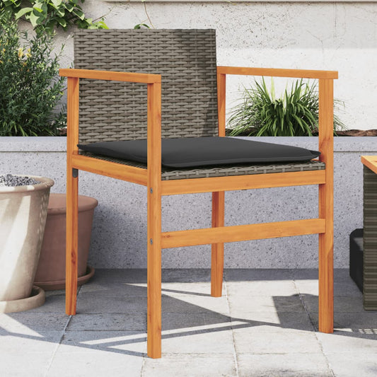 Sedie Giardino con Cuscini 2pz Grigie Polyrattan Legno Massello - homemem39