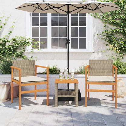 Sedie Giardino con Cuscini 2 pz Beige Polyrattan Legno Massello