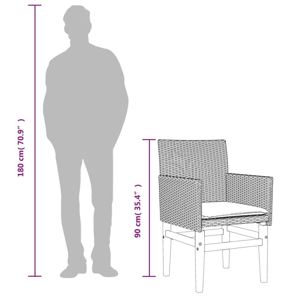 Sedie Giardino con Cuscini 2pz Nere Polyrattan e Legno Massello - homemem39