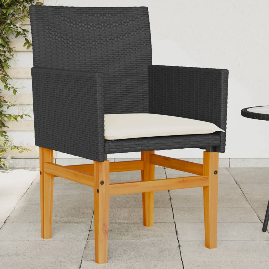 Sedie Giardino con Cuscini 2pz Nere Polyrattan e Legno Massello - homemem39