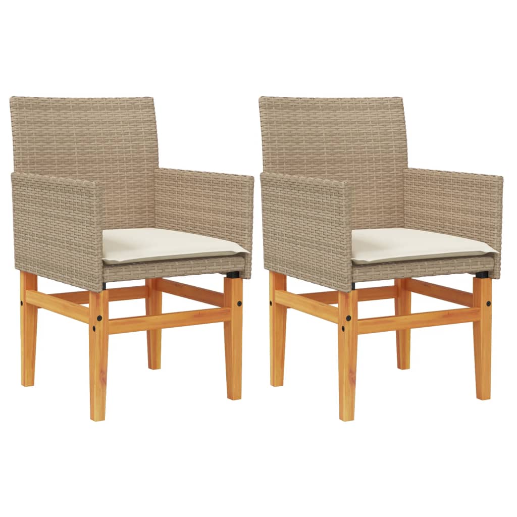 Sedie Giardino con Cuscini 2 pz Beige Polyrattan Legno Massello - homemem39