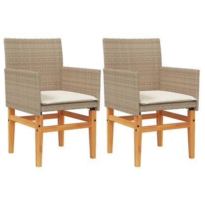 Sedie Giardino con Cuscini 2 pz Beige Polyrattan Legno Massello - homemem39