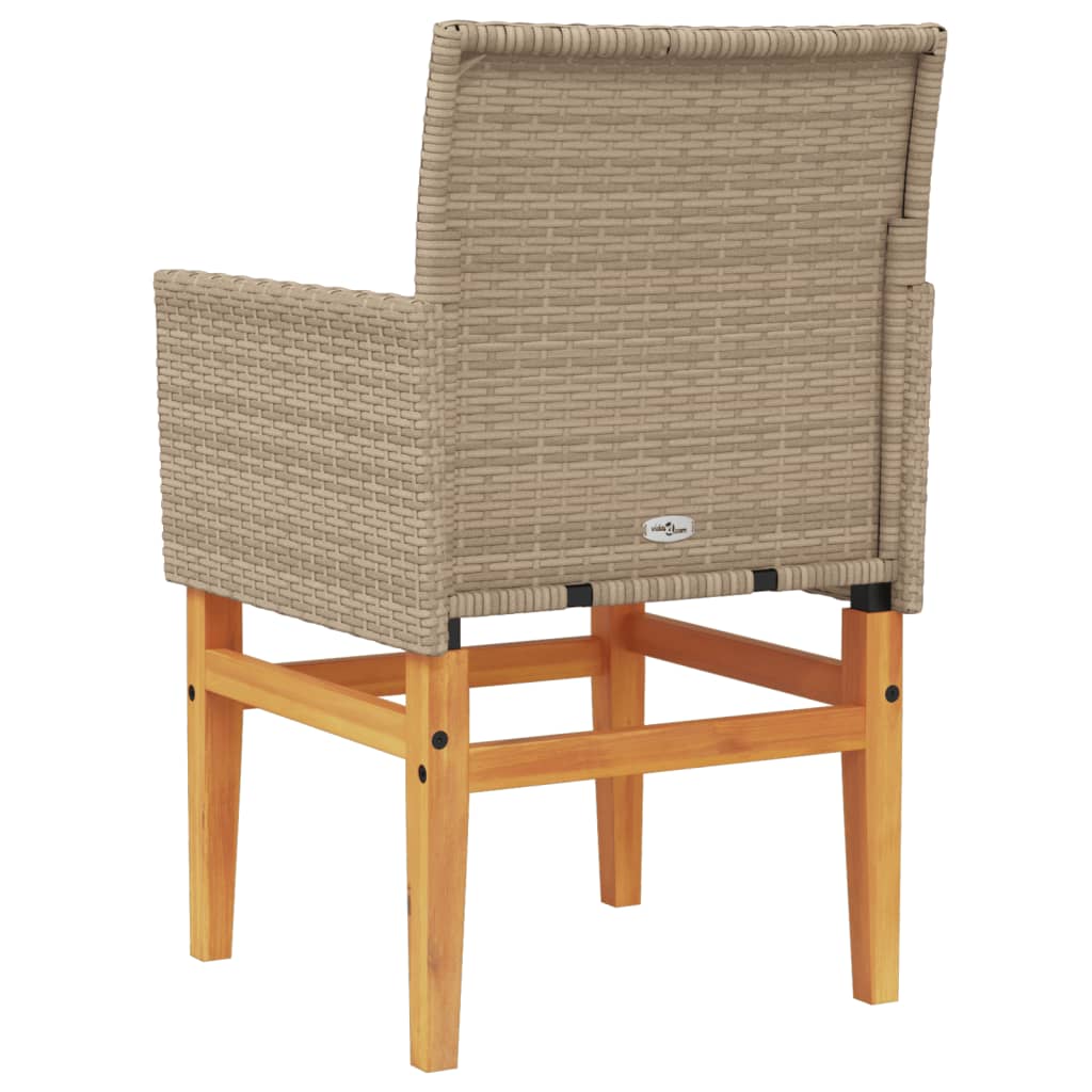 Sedie Giardino con Cuscini 2 pz Beige Polyrattan Legno Massello