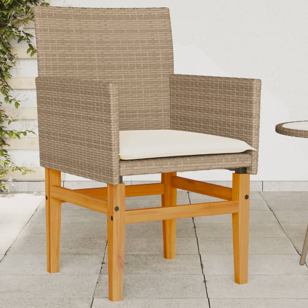 Sedie Giardino con Cuscini 2 pz Beige Polyrattan Legno Massello - homemem39