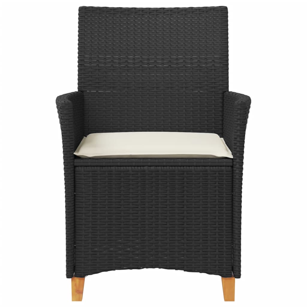 Garden Chairs with Cushions 2pcs Black Polyrattan and Solid Wood
