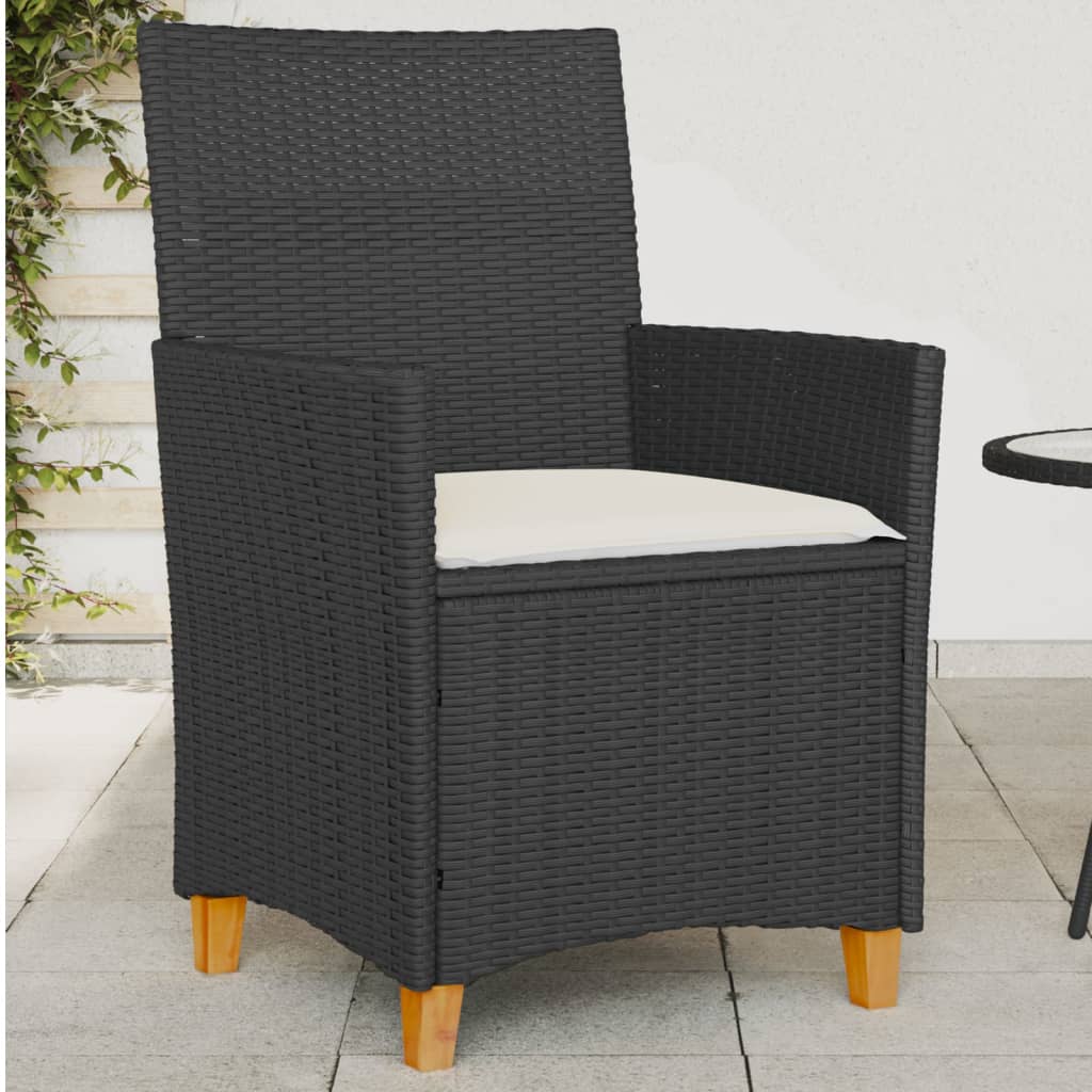 Garden Chairs with Cushions 2pcs Black Polyrattan and Solid Wood
