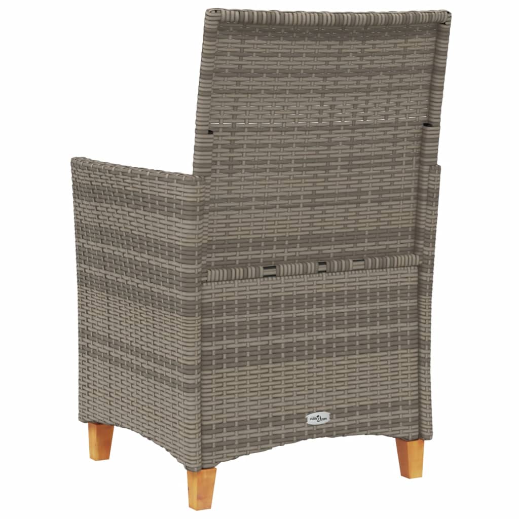 Sedie Giardino con Cuscini 2pz Grigie Polyrattan Legno Massello