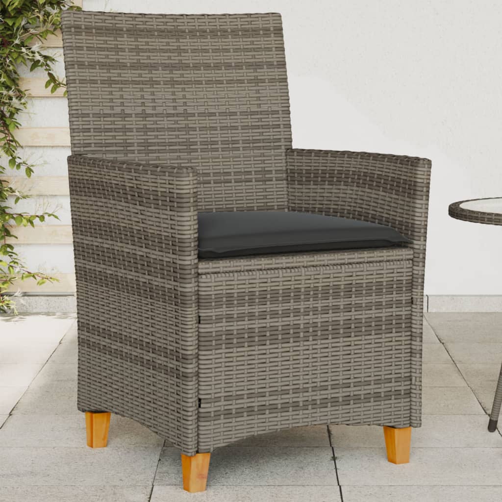 Sedie Giardino con Cuscini 2pz Grigie Polyrattan Legno Massello - homemem39