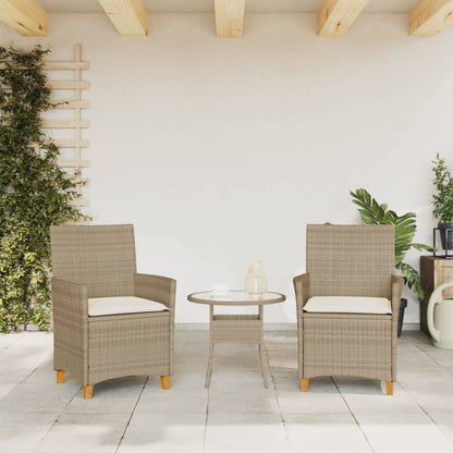 Sedie Giardino con Cuscini 2 pz Beige Polyrattan Legno Massello - homemem39