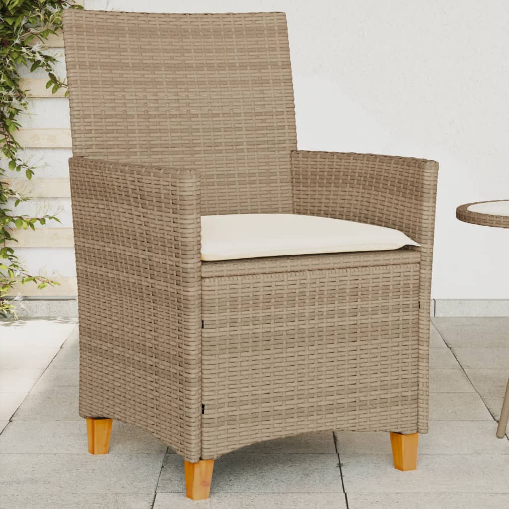 Sedie Giardino con Cuscini 2 pz Beige Polyrattan Legno Massello - homemem39