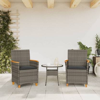 Sedie Giardino con Cuscini 2pz Grigie Polyrattan Legno Massello