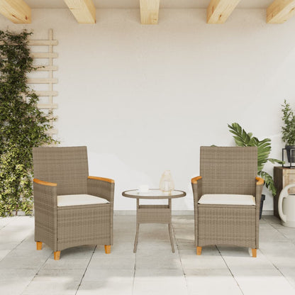 Garden Chairs with Cushions 2 pcs Beige Polyrattan Solid Wood