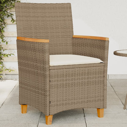 Garden Chairs with Cushions 2 pcs Beige Polyrattan Solid Wood