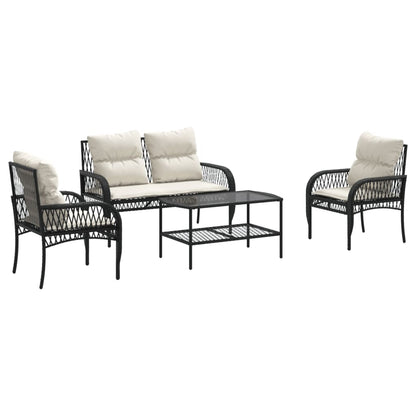 Set Divani da Giardino 4 pz con Cuscini Nero in Polyrattan | homemem39