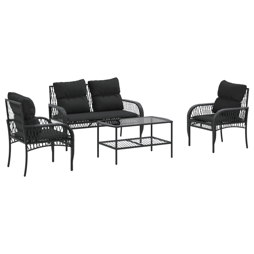 Set Divani da Giardino 4 pz con Cuscini Nero in Polyrattan | homemem39