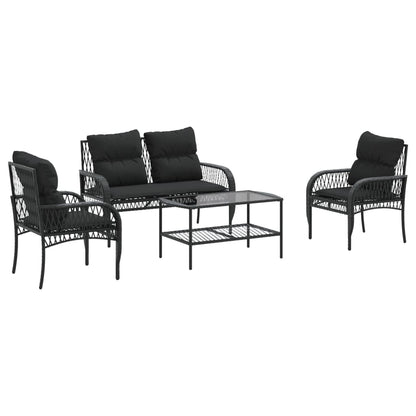Set Divani da Giardino 4 pz con Cuscini Nero in Polyrattan | homemem39