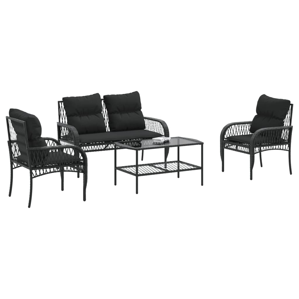 Set Divani da Giardino 4 pz con Cuscini Nero in Polyrattan | homemem39