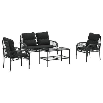 Set Divani da Giardino 4 pz con Cuscini Nero in Polyrattan | homemem39