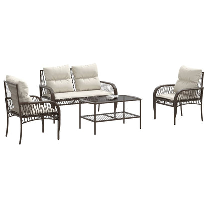 Set Divano da Giardino 4 pz con Cuscini Marrone in Polyrattan | homemem39
