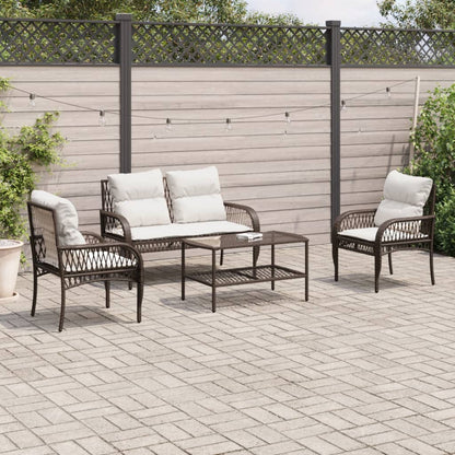 Set Divano da Giardino 4 pz con Cuscini Marrone in Polyrattan | homemem39