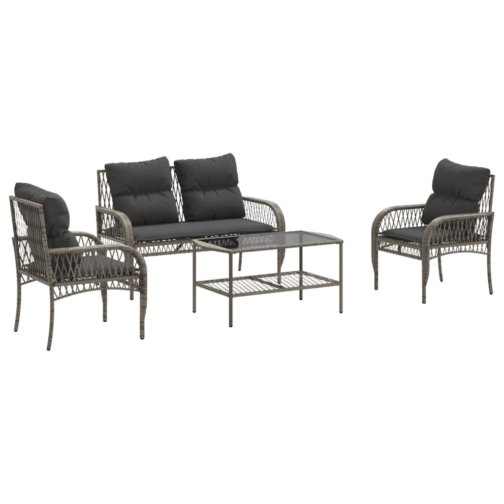 Set Divani da Giardino 4 pz con Cuscini in Polyrattan Grigio | homemem39