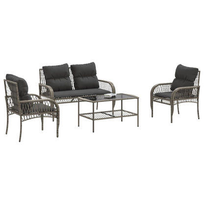 Set Divani da Giardino 4 pz con Cuscini in Polyrattan Grigio | homemem39