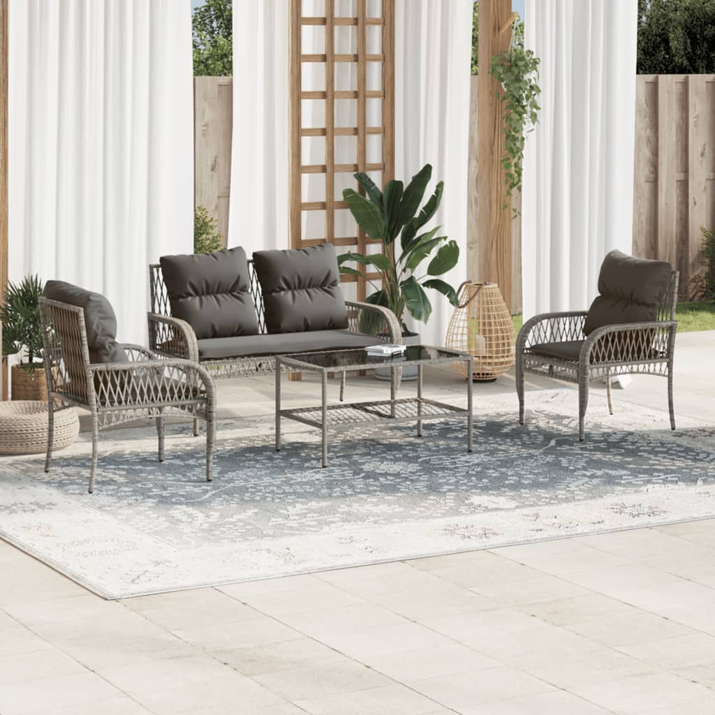 Set Divani da Giardino 4 pz con Cuscini in Polyrattan Grigio | homemem39