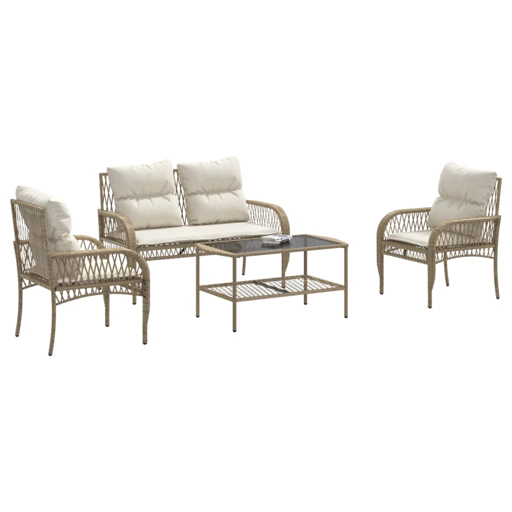 Set Divano da Giardino 4 pz con Cuscini Beige in Polyrattan - homemem39