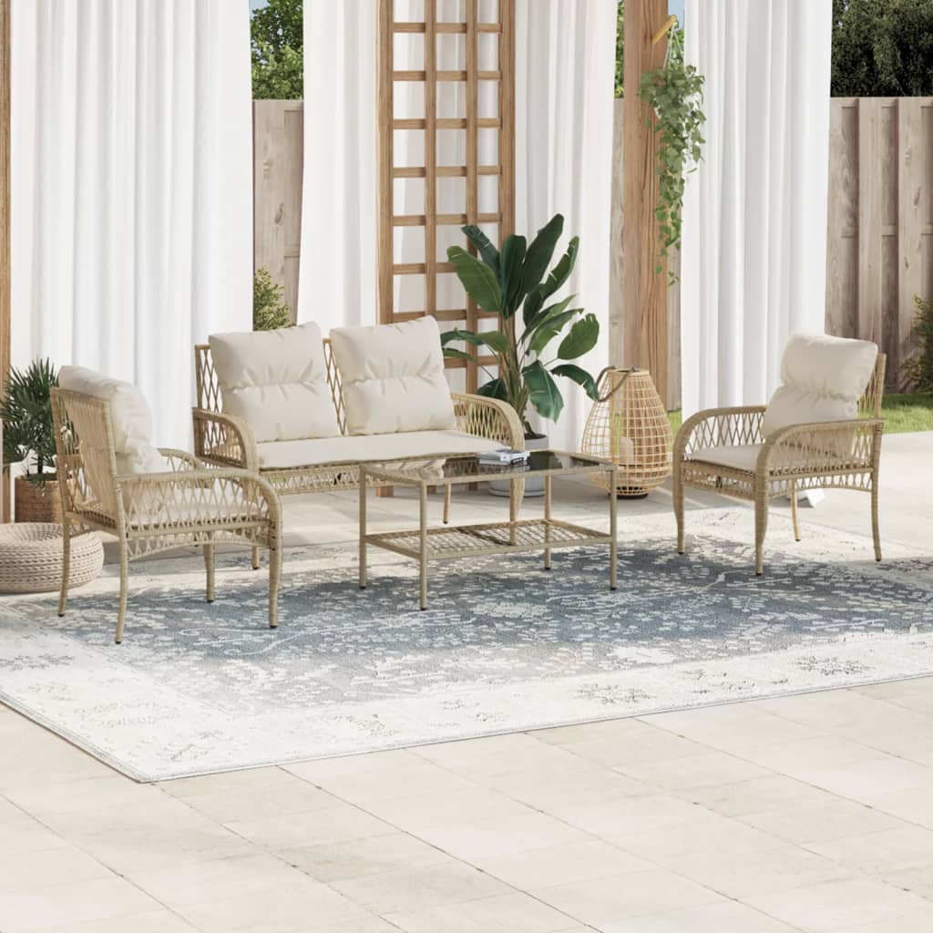 Set Divano da Giardino 4 pz con Cuscini Beige in Polyrattan - homemem39
