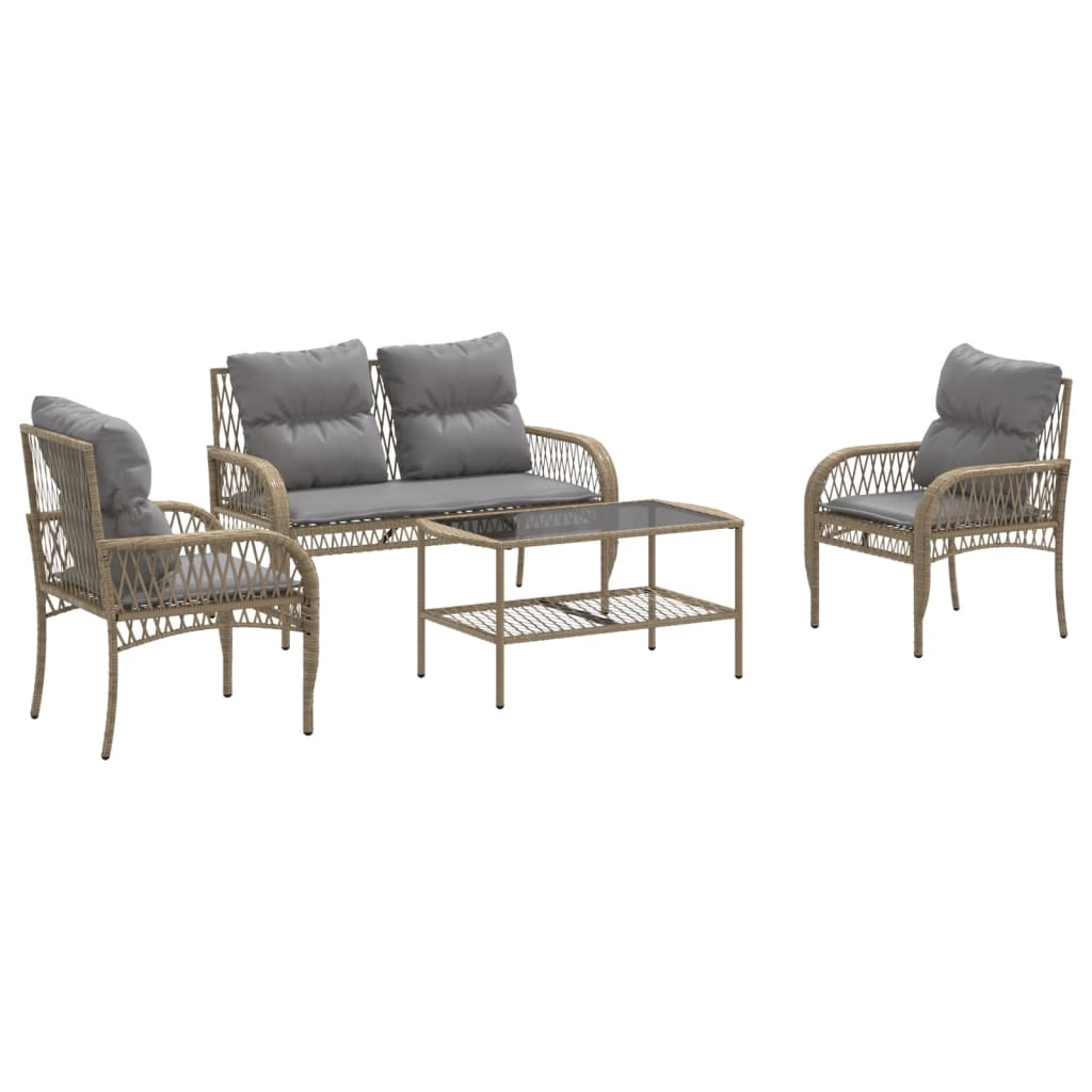 Set Divano da Giardino 4 pz con Cuscini Beige in Polyrattan | homemem39