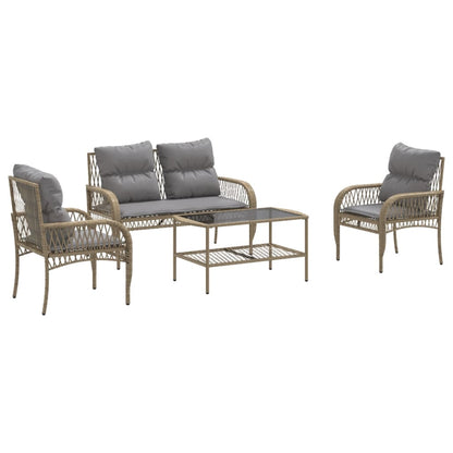 Set Divano da Giardino 4 pz con Cuscini Beige in Polyrattan | homemem39