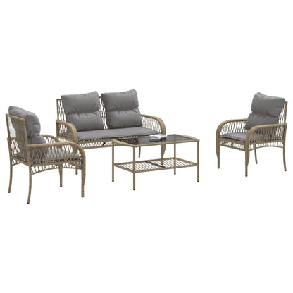 Set Divano da Giardino 4 pz con Cuscini Beige in Polyrattan | homemem39